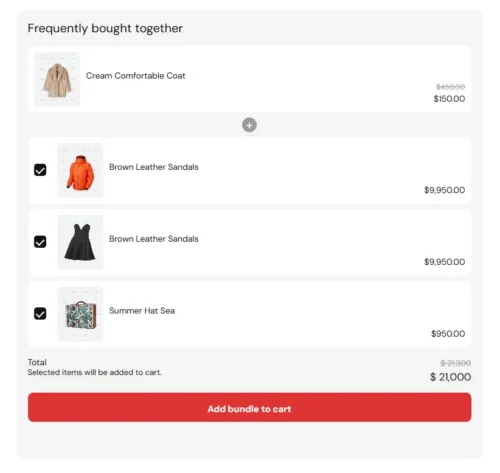 WooCommerce product page showing the Plugxen Frequently Bought Together section with selected related products, dynamic total price, and add bundle to cart button.
